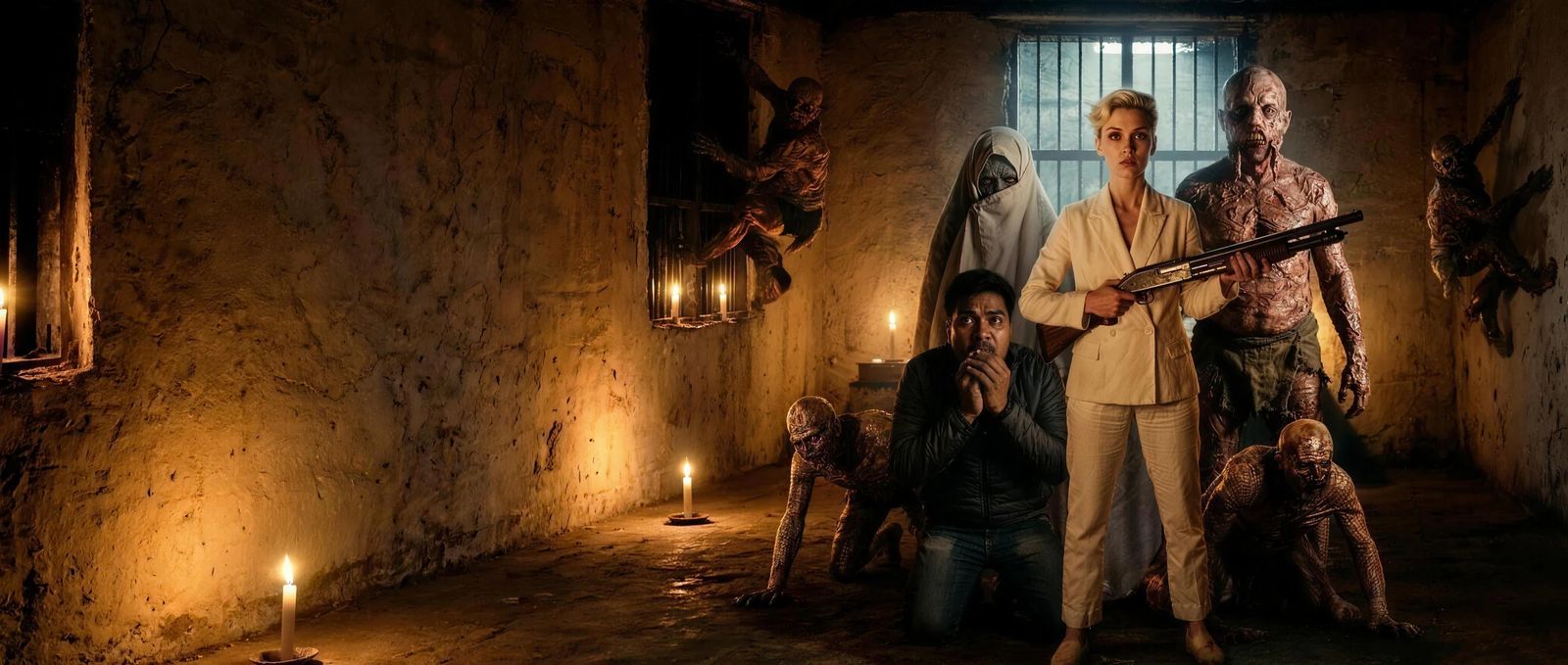 Gogol — key art for the second Methafor universe, figures in a candle-lit cellar