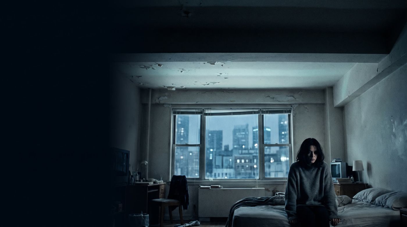 PROMPT — a woman alone in a cold blue apartment